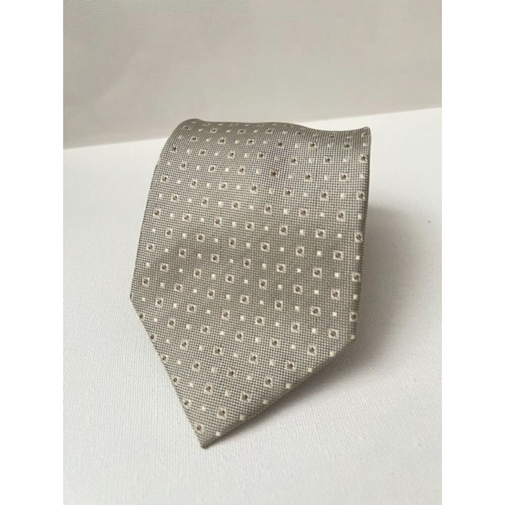 Pierre Cardin Men Handmade 100% Silk Designer Luxury Tie Taupe Geometric Necktie